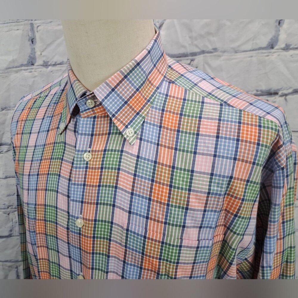 Peter Millar Men's Button Down Shirt Check Colorful Multicolors Casual Large
